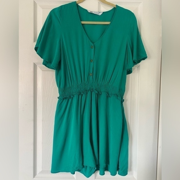 ZARA Green Smocked Waist Short Sleeve Romper Size Small - Picture 3 of 8